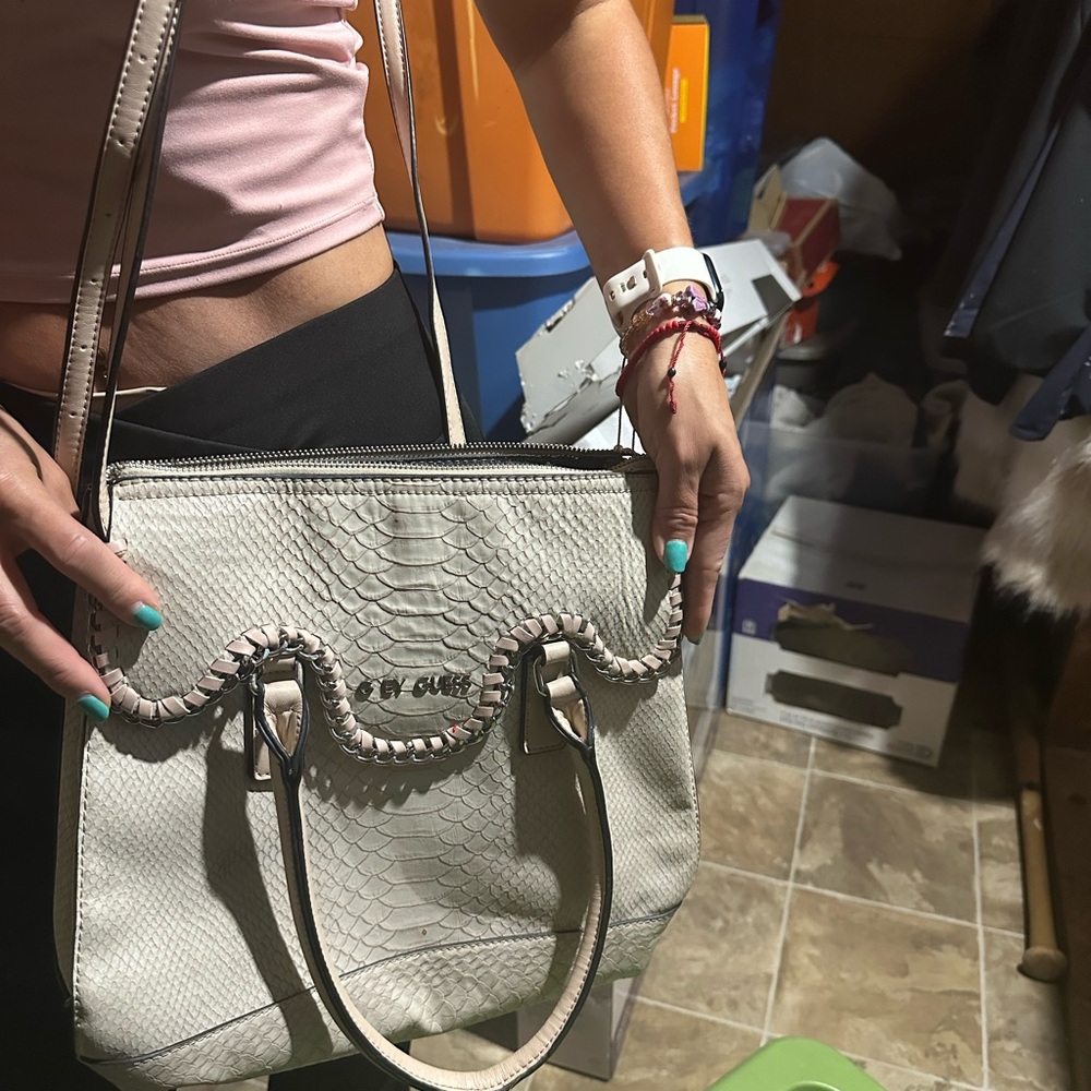 G by Guess Cream Snake Print Shoulder Bag